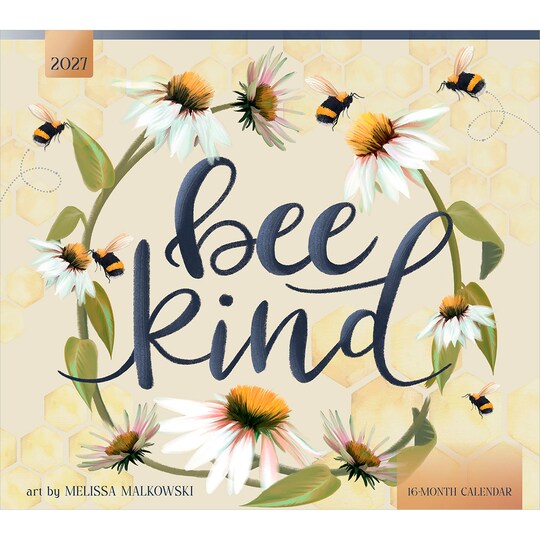 Brush Dance; Bee Kind | 2027 13.75 x 24 Inch (Hanging) Monthly Deluxe Wall Calendar | Featuring the Artwork of Melissa Malkowski | Linen Envelope | Foil Stamped Cover; Category:Wall Calendars; Image:1